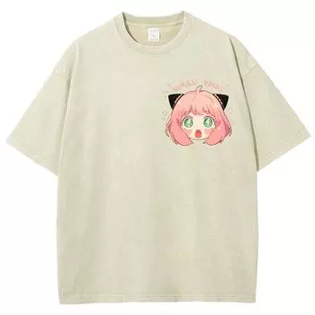 Винтажная повседневная футболка из выстиранного денима свободного кроя с принтом мультяшных аниме-персонажей, уличная американская мода, удобный дизайн S