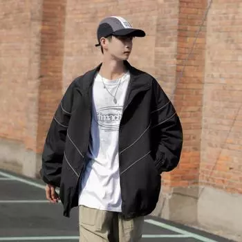 Винтажная повседневная спортивная куртка, куртка-пуховик для женщин и мужчин, свободная однотонная тонкая куртка для весны и осени M чёрный