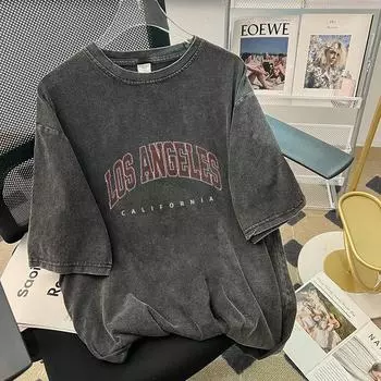 Винтажная повседневная уличная футболка с буквенным принтом больших размеров, модная классная футболка из выстиранного хлопка, уличная летняя футболка для девочек Y2k S чёрный