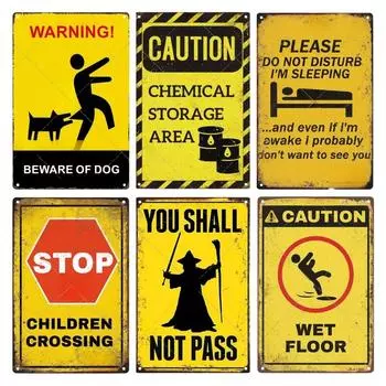 Винтажная предупреждающая зона, жестяная вывеска, металлическая пластина, предупреждающая детская табличка для гаражной двери, человек, пещера, настенный декор 30x20cm