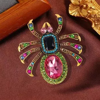 Винтажная преувеличенная брошь-паук, персонализированная брошь в виде насекомого из кристаллов с бриллиантами, аксессуары в виде паука