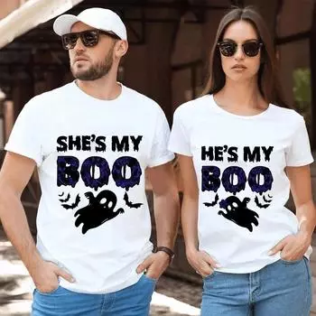 Винтажная принтованная рубашка Хэллоуин Парные рубашки Хип-хоп уличная одежда Харадзюку футболка Y2K готическая одежда для пар S