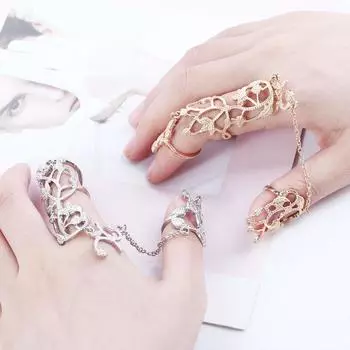 Винтажная простая цветочная цепочка темперамент палец ювелирные изделия женское открывающееся кольцо корейское кольцо на палец полое серебряный