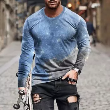 Винтажная простая однотонная летняя мужская футболка с 3d принтом и круглым вырезом, повседневный пуловер большого размера с длинными рукавами, модная мужская одежда 4XL