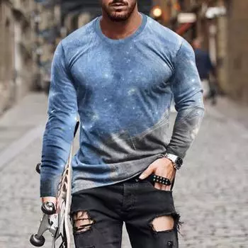 Винтажная простая однотонная летняя мужская футболка с 3d принтом и круглым вырезом, повседневный пуловер большого размера с длинными рукавами, модная мужская одежда S