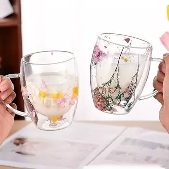 Винтажная прозрачная кружка для кофе в виде цветка Креативные напитки Молочные стаканы Подарки на день рождения Чайная чашка Чай Style 4