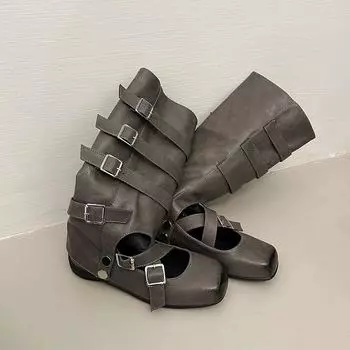 Винтажная пряжка ремня, сумка-голова, крутые ботинки, лето, новые, плоская подошва, жареные уличные красотки, балетные, дышащие, полые ботинки 35