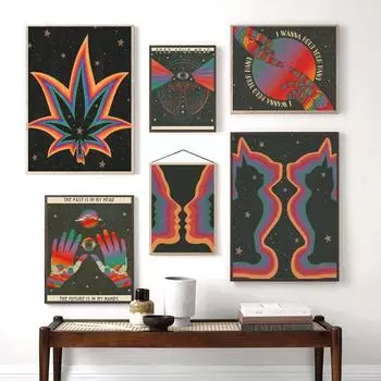 Винтажная психоделическая карта Таро в стиле бохо, настенная живопись на холсте, постеры на скандинавскую тему, принты, настенные панно для декора гостиной A4 21x30cm No Frame