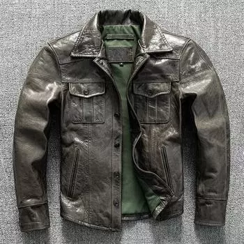 Винтажная японская кожаная рубашка без покрытия, первый слой из козьей кожи, полностью растительного дубления, мужская кожаная рубашка, тонкая стирка M