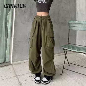 Винтажная рабочая одежда, повседневные брюки, женские летние прямые драпированные брюки на шнурке, свободные широкие брюки S армия зеленый