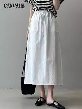 Винтажная рабочая полуюбка с высокой талией и двойным карманом, летняя женская эластичная юбка трапециевидной формы с завязками M белый