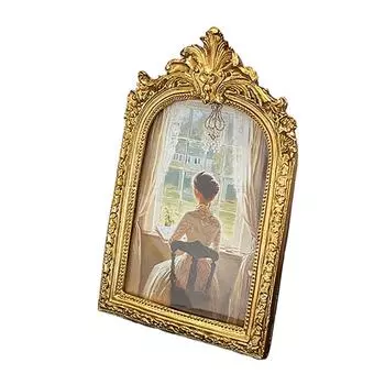 Винтажная рамка для картины, Антикварная богато украшенная рамка для фотографии для настольной или настенной установки, Золотая фоторамка для декора стен, Золотая S
