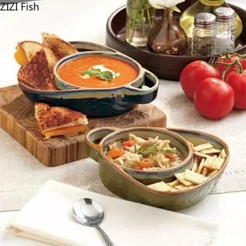 Винтажная разделенная тарелка Керамическая тарелка для завтрака с фруктовым салатом Тарелка для шведского стола в ресторане отеля Домашняя вечеринка Креативная посуда для запеченного риса