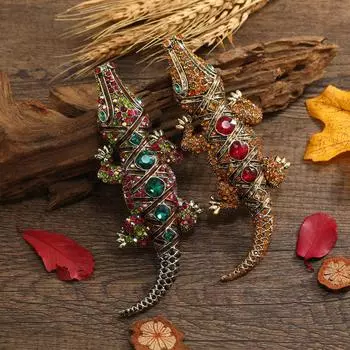 Винтажная разноцветная брошь с подвеской в виде крокодила и животных для мужчин, со стразами и кристаллами, значки в виде животных