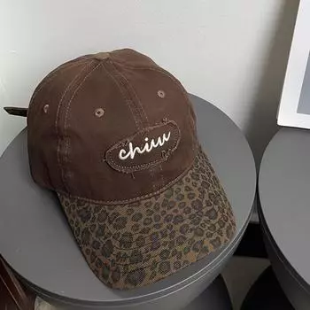 Винтажная регулируемая бейсболка с леопардовым принтом, хлопковая бейсболка с вышивкой и солнцезащитным козырьком, повседневная кепка в стиле хип-хоп Y2K с козырьком для женщин коричневый
