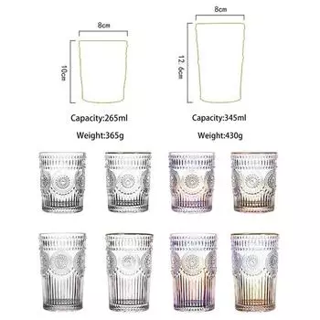 Винтажная рельефная стеклянная чашка, прозрачная кружка для чая, кофе, чашка для ледяного пива, термостойкая изолированная стеклянная чашка, кружка с цветком солнца, молоко, сок 265ml