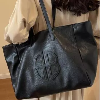 Винтажная ретро мягкая кожаная женская сумка вышитая однотонная модная сумка через плечо роскошная дорожная сумка большой вместимости чёрный