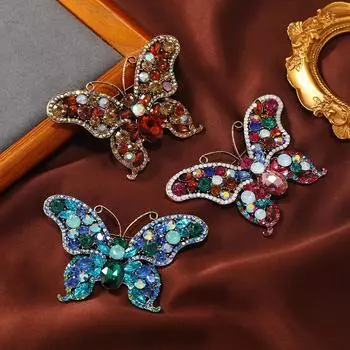 Винтажная роскошная женская мужская хрустальная бабочка преувеличенная брошь великолепный значок в виде насекомого со стразами синий