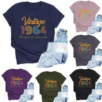 Винтажная рубашка 1964 года для женщин, подарки на 60-летие, идея подарков на день рождения 1964 года, ретро футболки с короткими рукавами, вечерние топы, забавные футболки L армия зеленый