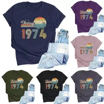 Винтажная рубашка 1974 года для женщин, подарки на 50-летие, идея подарков на день рождения 1974 года, ретро футболки с короткими рукавами, вечерние топы, забавные футболки L армия зеленый