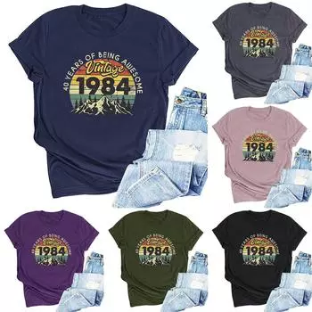 Винтажная рубашка 1984 года для женщин, подарки на 40-летие, идея подарков на день рождения 1984 года, ретро футболки с короткими рукавами, вечерние топы, забавные футболки L армия зеленый