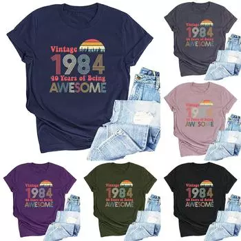 Винтажная рубашка 1984 года для женщин, подарки на 40-летие, идея подарков на день рождения 1984 года, ретро футболки с короткими рукавами, вечерние топы, забавные футболки L армия зеленый