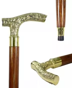 Винтажная ручка из цельной латуни и деревянная трость в викторианском стиле в античном стиле M аэро