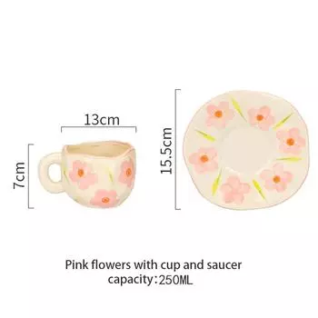 Винтажная ручная роспись тюльпана в клетку с цветком керамическая кофейная чашка блюдце набор для молока чашка для завтрака с ручкой микроволновая печь 250ml