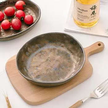 Винтажная ржавая глазурованная керамическая обеденная тарелка Фруктовая тарелка Десертные тарелки Суши-тарелки Паста-тарелки Избранная посуда для ресторана