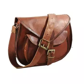 Винтажная седельная сумка из козьей кожи, натуральная коричневая сумка через плечо через плечо 13 x 10 x 3 in коричневый