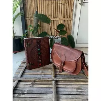 Винтажная седельная сумка из козьей кожи коричневого цвета ( Бесплатный кожаный дневник коричневого цвета размером 10 x 13 дюймов ) 9 x 7 x 3 in коричневый