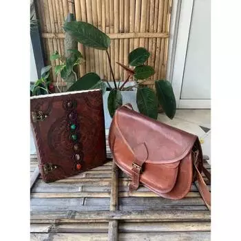 Винтажная седельная сумка из козьей кожи коричневого цвета ( Бесплатный коричневый дневник размером 10 x 13 дюймов ) 9 x 7 x 3 in коричневый