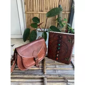 Винтажная седельная сумка из козьей кожи коричневого цвета ( Бесплатный коричневый дневник размером 10 x 13 дюймов ) 9 x 7 x 3 in коричневый