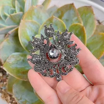 Винтажная серая хрустальная брошь для дам, винтажная брошь для хиджаба с цветком золотого цвета для невесты, свадебные украшения, подарок чёрный