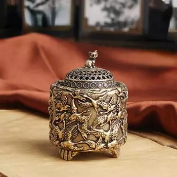Винтажная серия, античная латунная курильница из сандалового дерева, кран, крышка для кошки, курильница, украшение для дома, украшение для стола, аксессуары, статуэтки дубильная кора