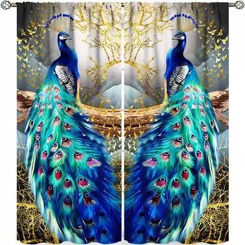 Винтажная серия Blue Peacock, роскошный дизайн, бесплатная доставка, 2 шт., тонкая занавеска для окна, декор для гостиной и спальни 100W130H(CM)40x51in&Hook