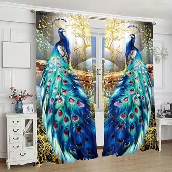 Винтажная серия Blue Peacock, роскошный дизайн, бесплатная доставка, 2 шт., тонкая занавеска для окна, декор для гостиной и спальни 100W80H(CM)&Grommet Top