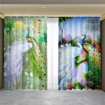 Винтажная серия «Синий павлин», роскошный дизайн, 2 шт., плотная затеняющая оконная драпировка, занавеска для декора гостиной, спальни 2x50W130H(CM)&Hook