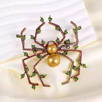 Винтажная серия жемчужная брошь-паук с бриллиантами в виде листа, булавка-брошь-паук