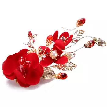 Винтажная шелковая заколка для волос с цветком для девочек, красная, с жемчугом, клипса для волос, счастливое украшение на Новый год, аксессуары для волос, подарок для маленьких девочек