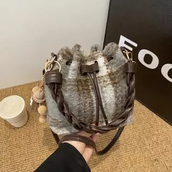 Винтажная шерстяная клетчатая сумка женские сумки через плечо портативная сумка-ведро универсальные сумки через плечо для женщин кошельки и дамские сумочки No Pendant серый