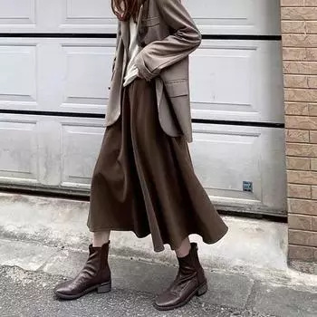 Винтажная шерстяная юбка трапециевидной формы для женщин, осень-зима, свободная юбка средней длины с высокой талией, модная женская корейская одежда S чёрный