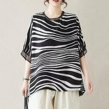 Винтажная шифоновая футболка большого размера с короткими рукавами, повседневная свободная летняя футболка, женская футболка