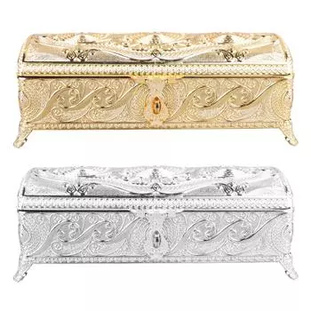 Винтажная шкатулка для драгоценностей, элегантная, цветная, нержавеющая, мягкая, бархатная подкладка, коробка для хранения безделушек для семьи Gold Color