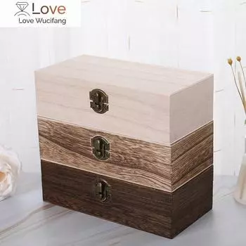 Винтажная шкатулка для драгоценностей, настольная, из натурального дерева, однотонный чехол для безделушек, витрина для упаковки ювелирных изделий, подарочная коробка из дерева ручной работы