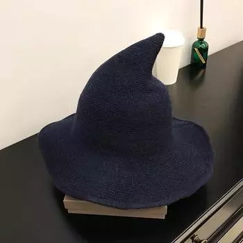 Винтажная шляпа ведьмы на Хэллоуин, шерстяная вязаная шляпа для вечеринки, маскарада, украшения для фестиваля, аксессуары чёрный