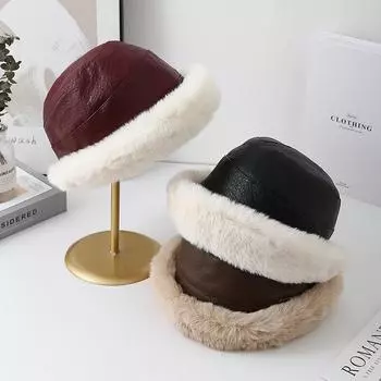 Винтажная шляпа-ведро из искусственной кожи с плюшевой отделкой — легкая, ветрозащитная рыболовная кепка для осени и зимы чёрный