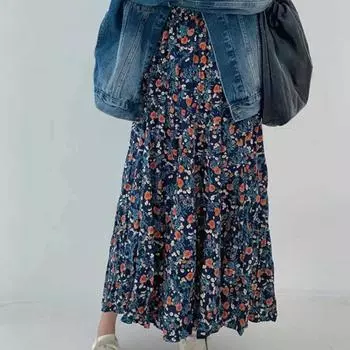 Винтажная синяя юбка с цветочным принтом для женщин, новые летние юбки трапециевидной формы с высокой талией, универсальные свободные юбки средней длины Faldas Mujer S синий