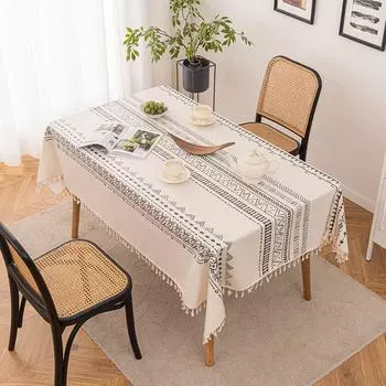 Винтажная скатерть в стиле бохо с кисточками, водонепроницаемая хлопковая льняная скатерть в стиле бохо, для патио, уличного использования, без складок, защитные чехлы для стола 90x90cm