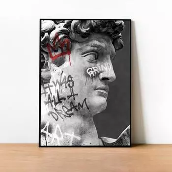 Винтажная скульптура граффити Давида, холст, живопись, ретро постеры и принты, настенная роспись для кафе-бара для украшения гостиной, Cuadros 21x30cm No Frame белый